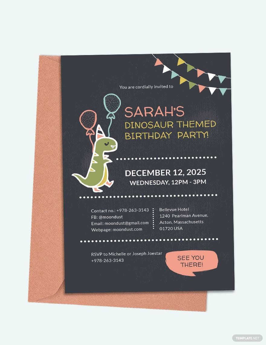 Chalkboard Dinosaur Birthday Invitation