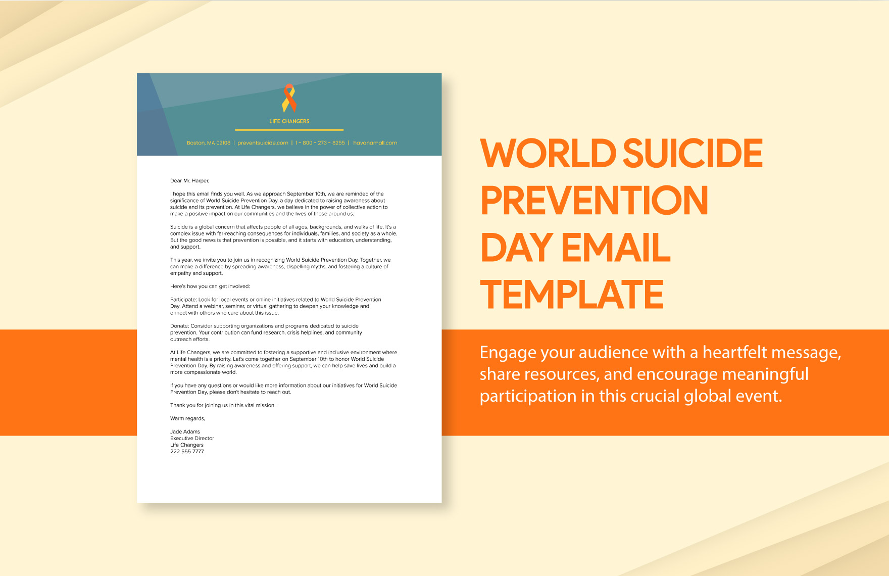 Free World Suicide Prevention Day Email Template in Word, Google Docs, PDF