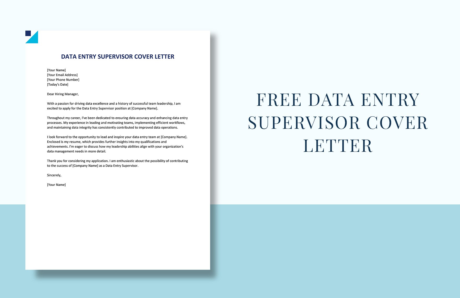 Data Entry Supervisor Cover Letter