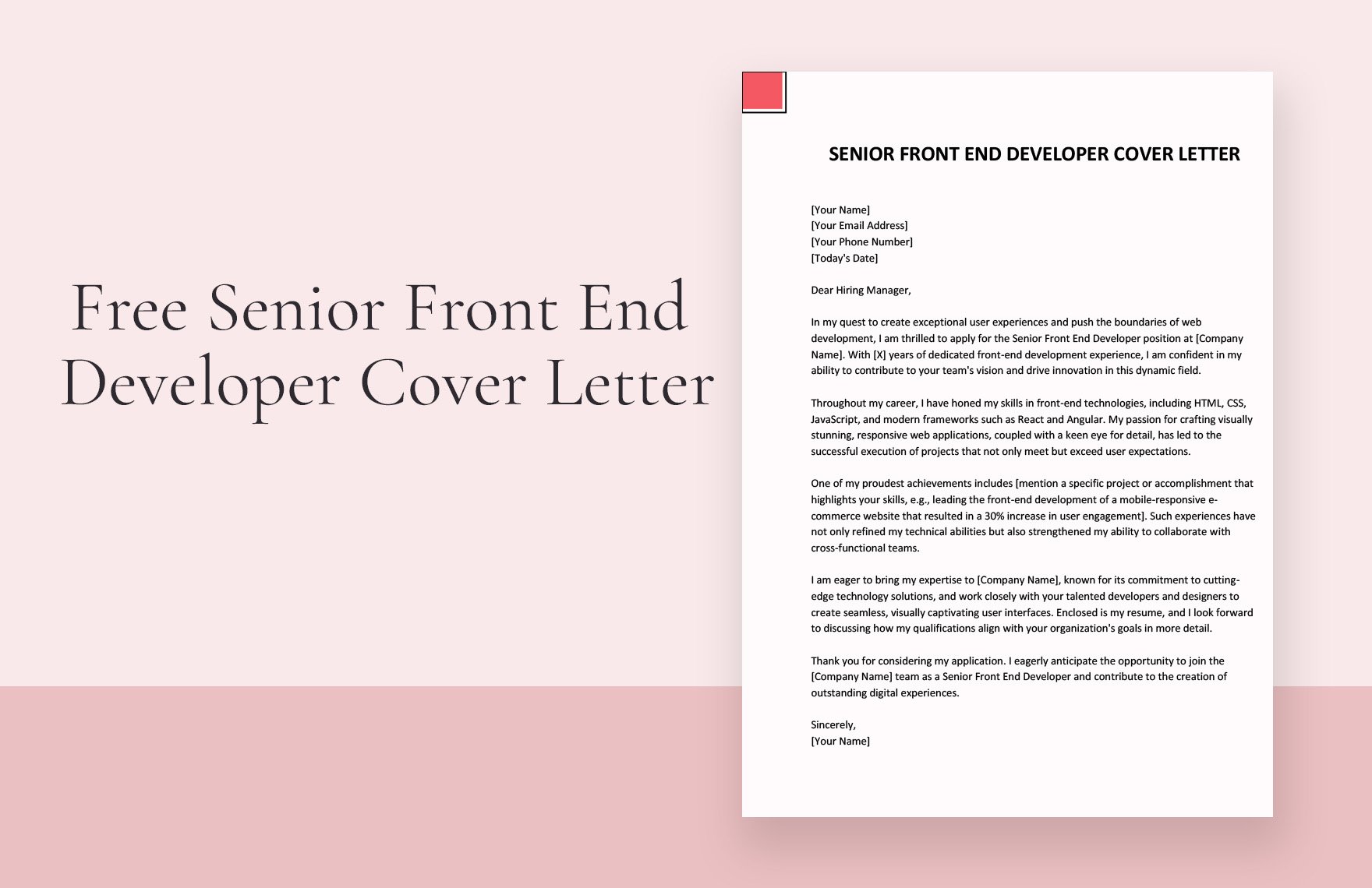 Senior Front End Developer Cover Letter in Word, Google Docs