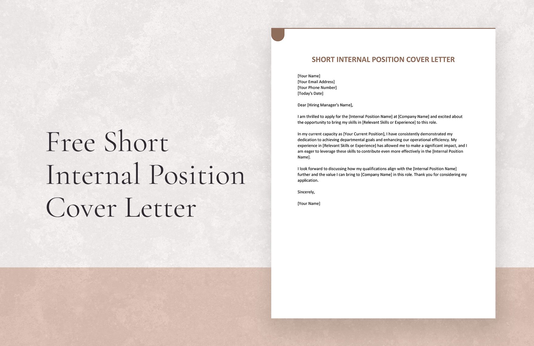 template cover letter for internal position