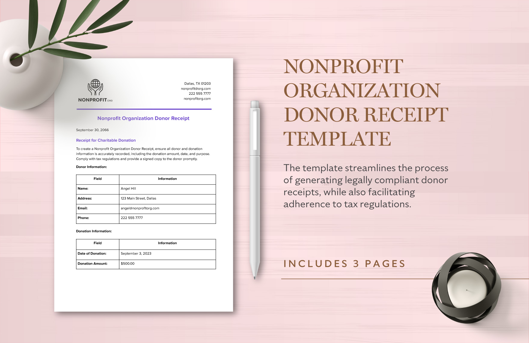 Nonprofit Organization Donor Receipt Template