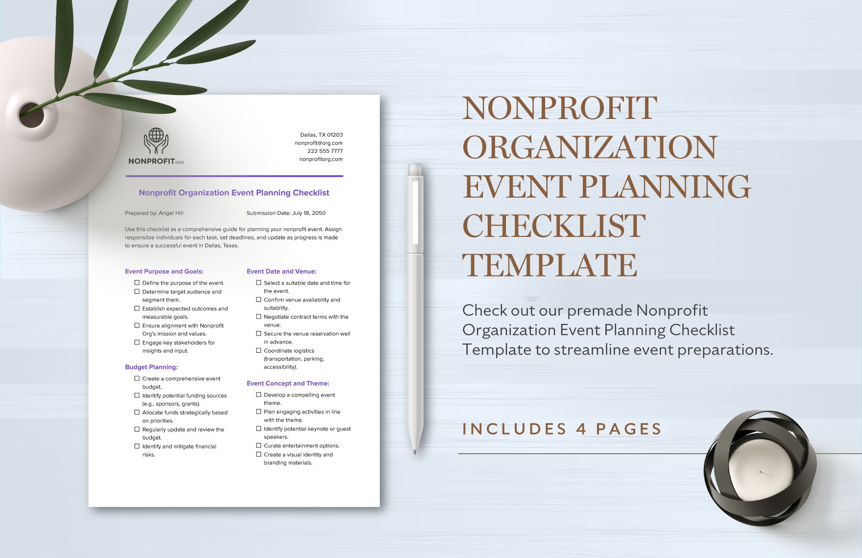 Nonprofit Organization Event Planning Checklist Template