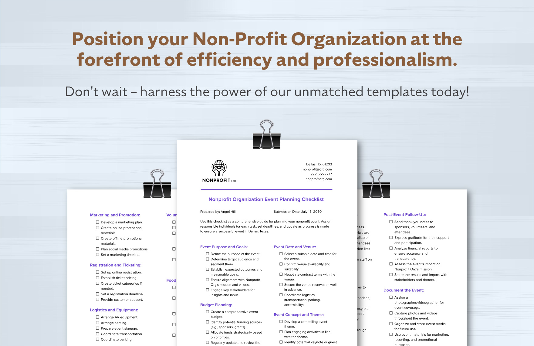 Nonprofit Organization Event Planning Checklist Template