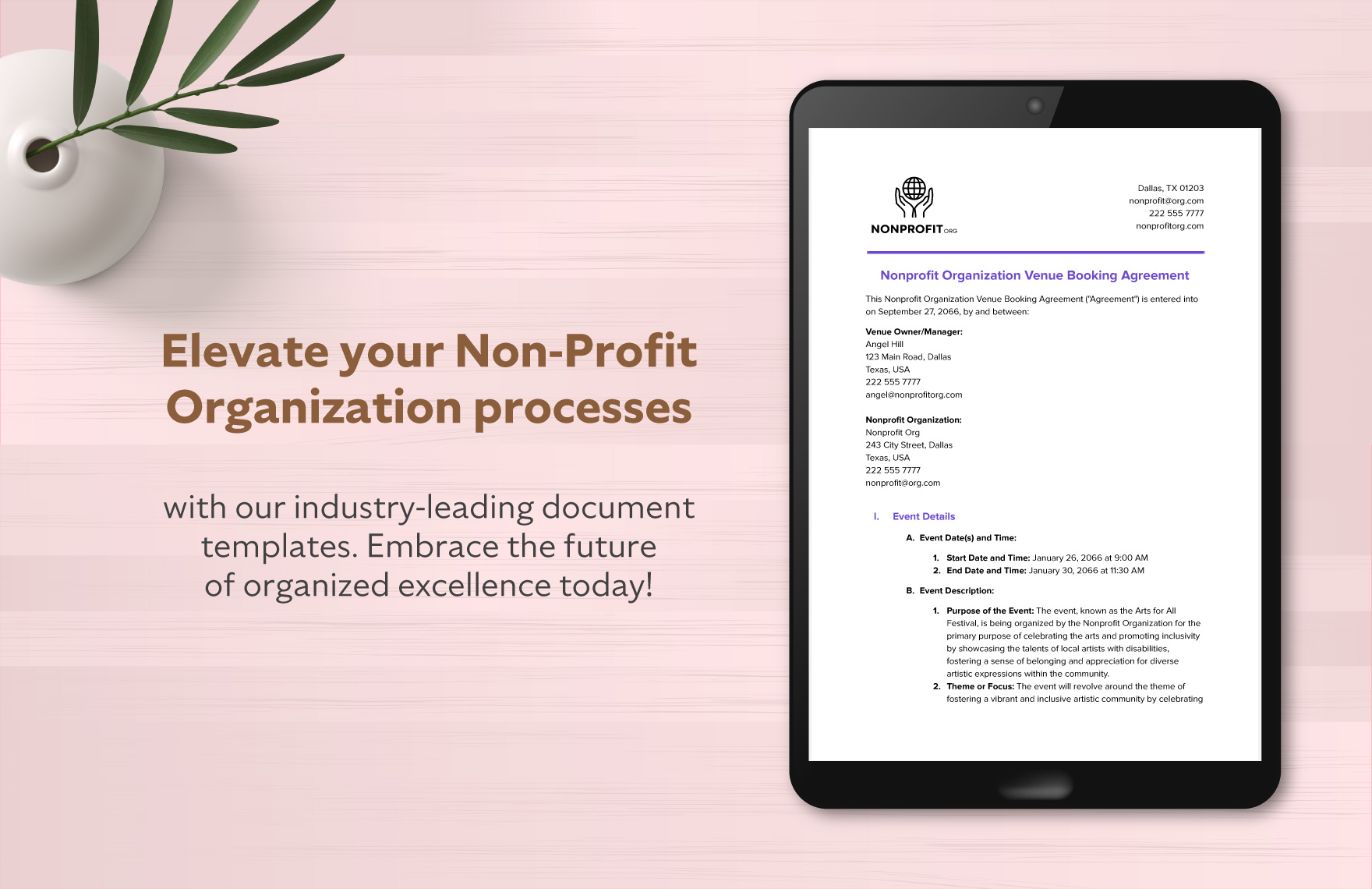 Nonprofit Organization Venue Booking Agreement Template