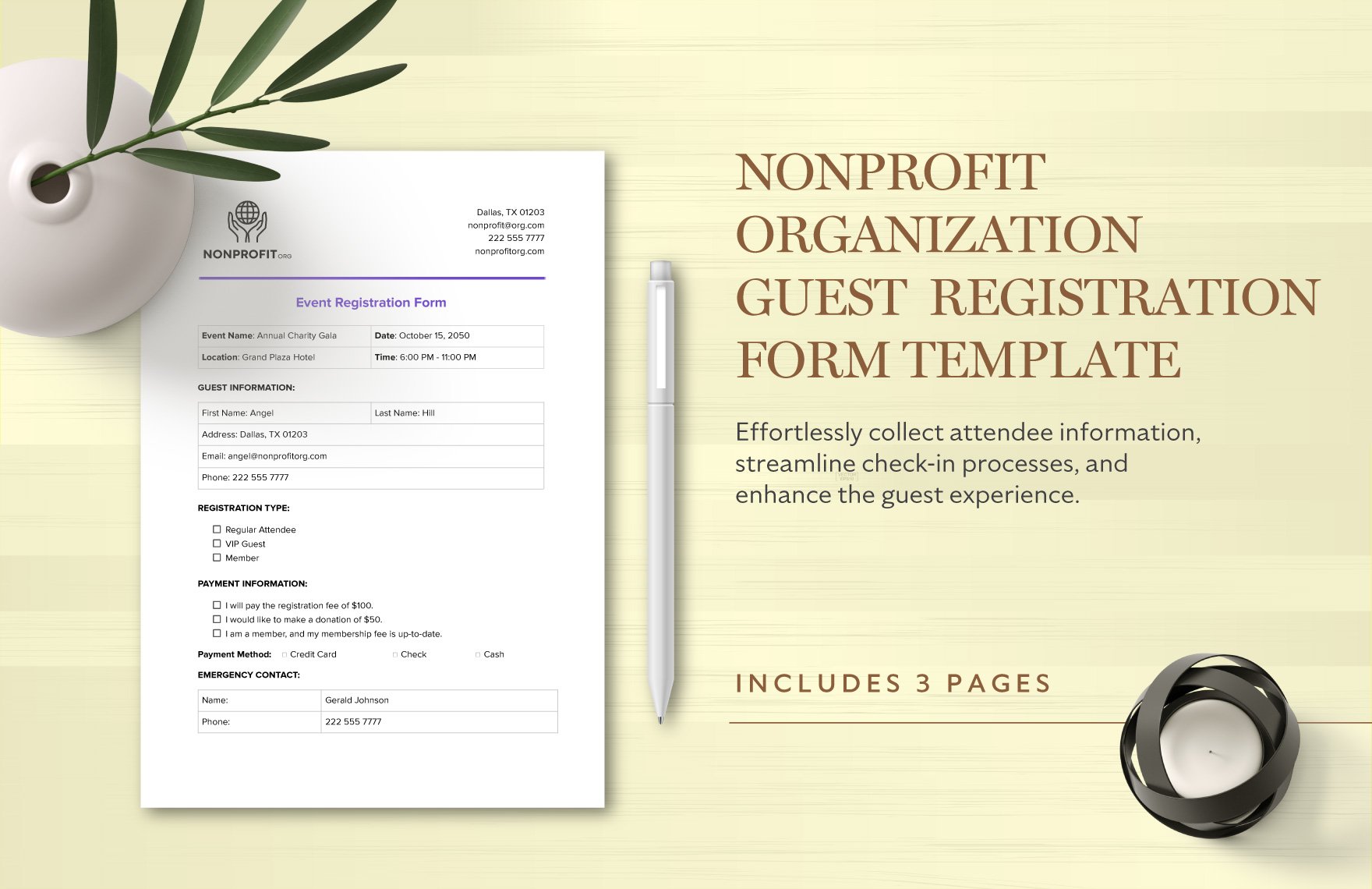 Nonprofit Organization Guest Registration Form Template