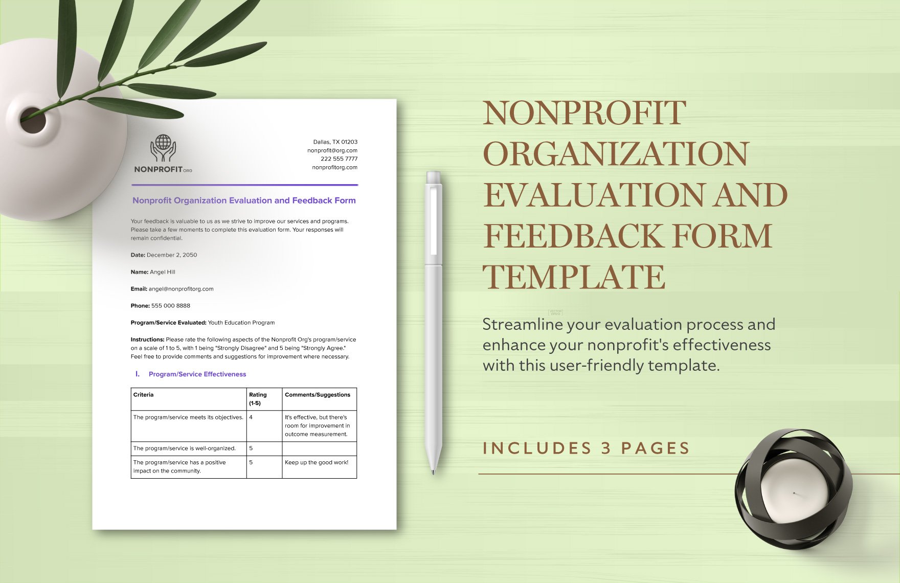 Nonprofit Organization Evaluation and Feedback Form Template