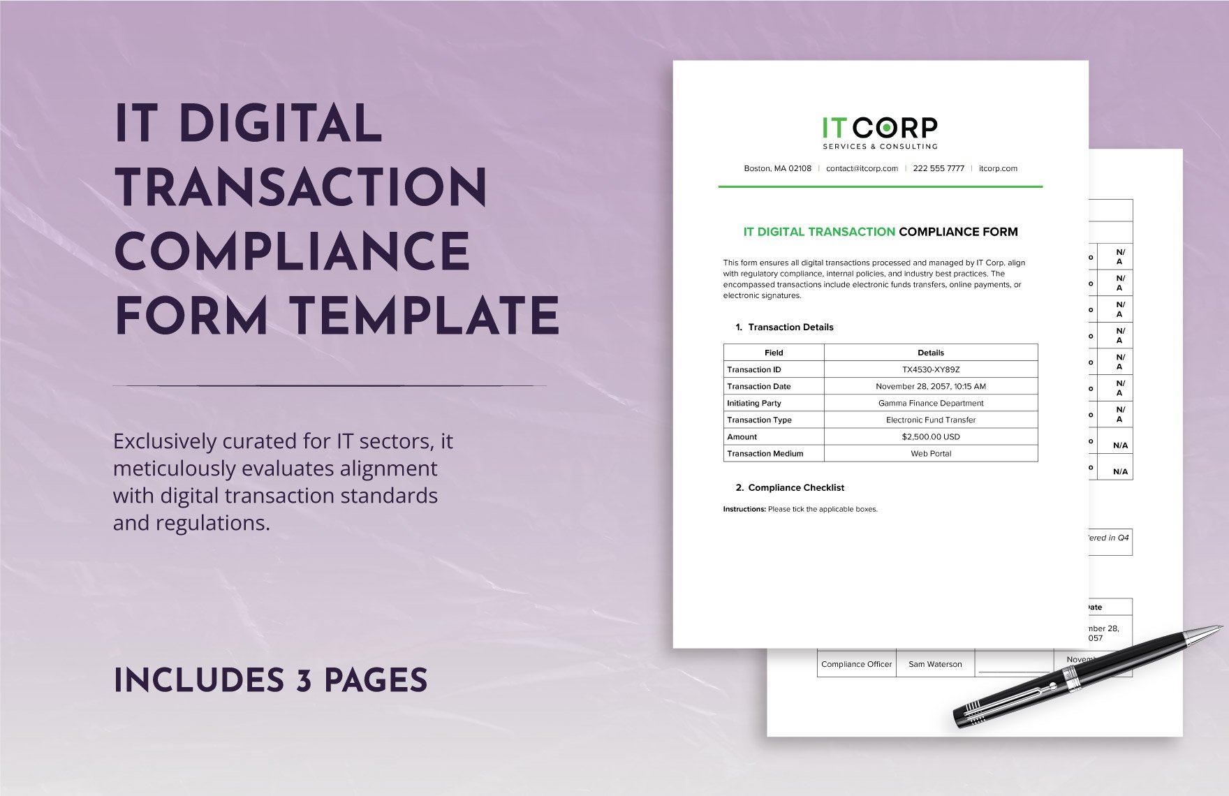 IT Digital Transaction Compliance Form Template in Word, Google Docs, PDF
