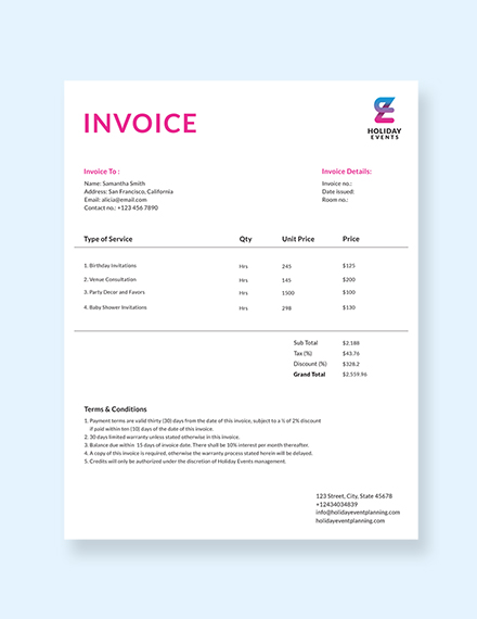 Event Planner Invoice Example