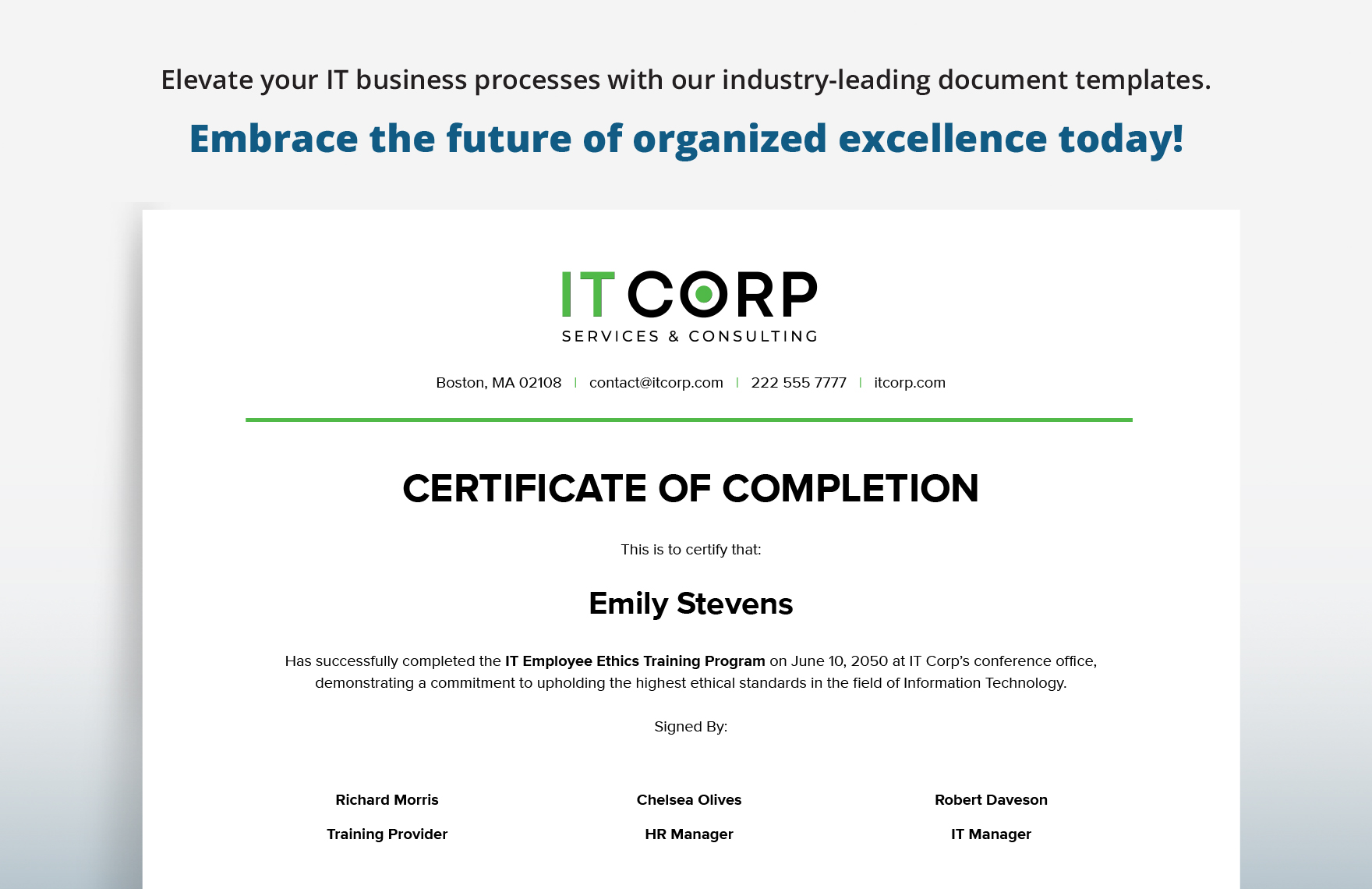 IT Employee Ethics Training Certificate Template