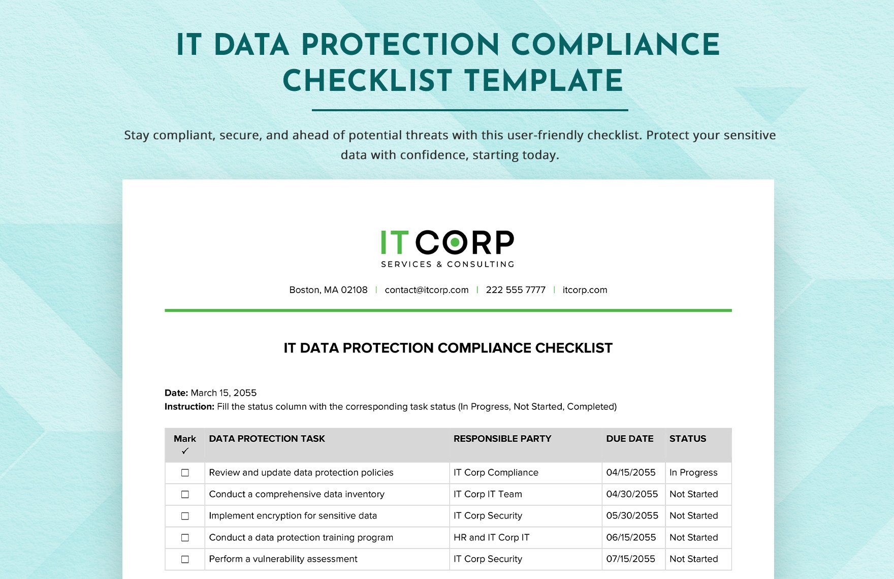 IT Data Protection Compliance Checklist Template