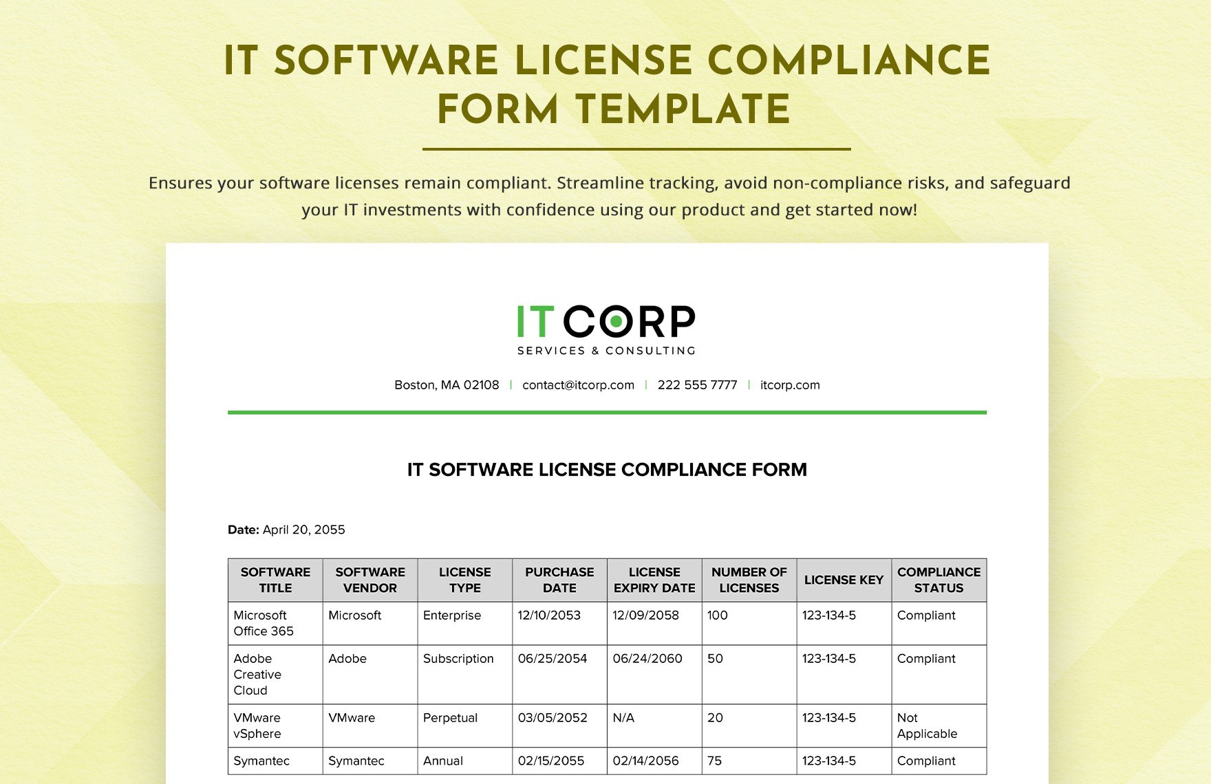 IT Software License Compliance Form Template in Word, Google Docs, PDF