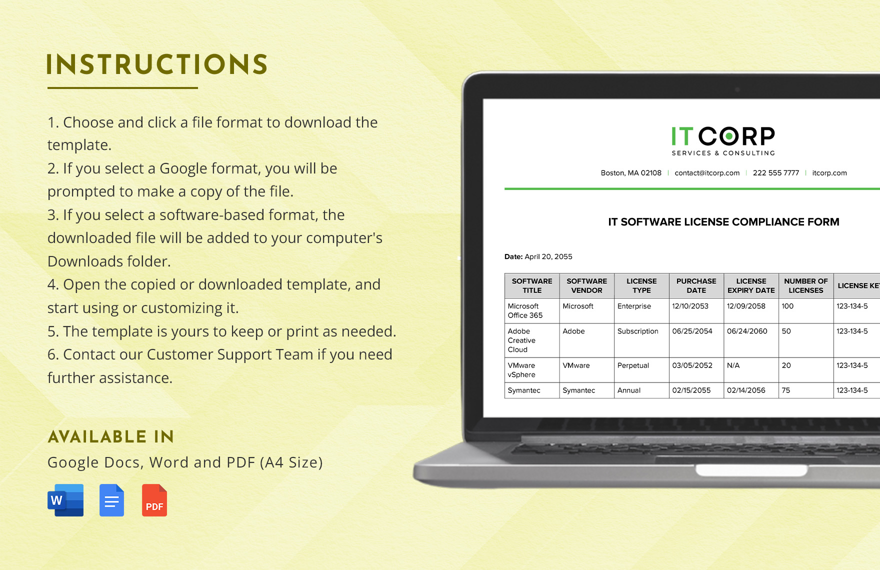 IT Software License Compliance Form Template