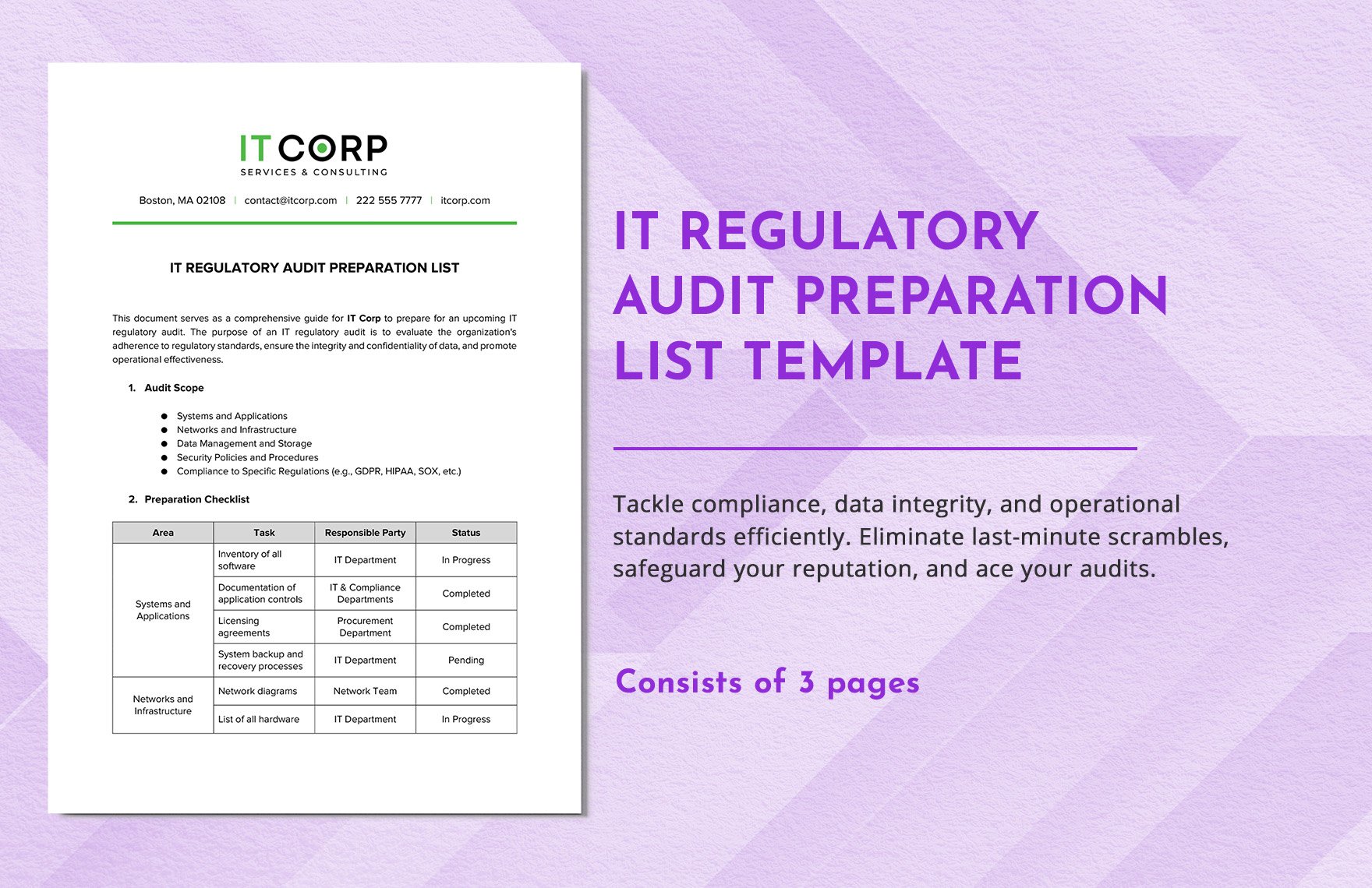 IT Regulatory Audit Preparation List Template in Word, Google Docs, PDF