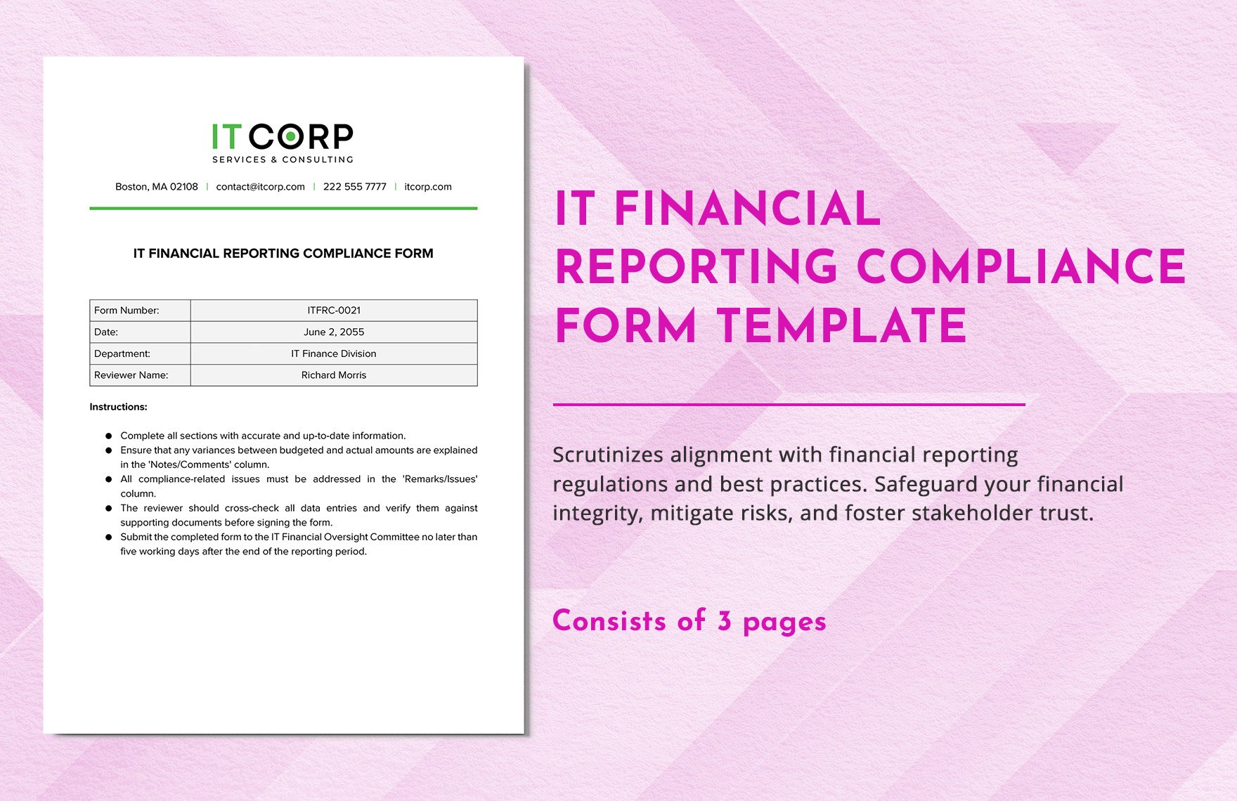IT Financial Reporting Compliance Form Template in Word, Google Docs, PDF