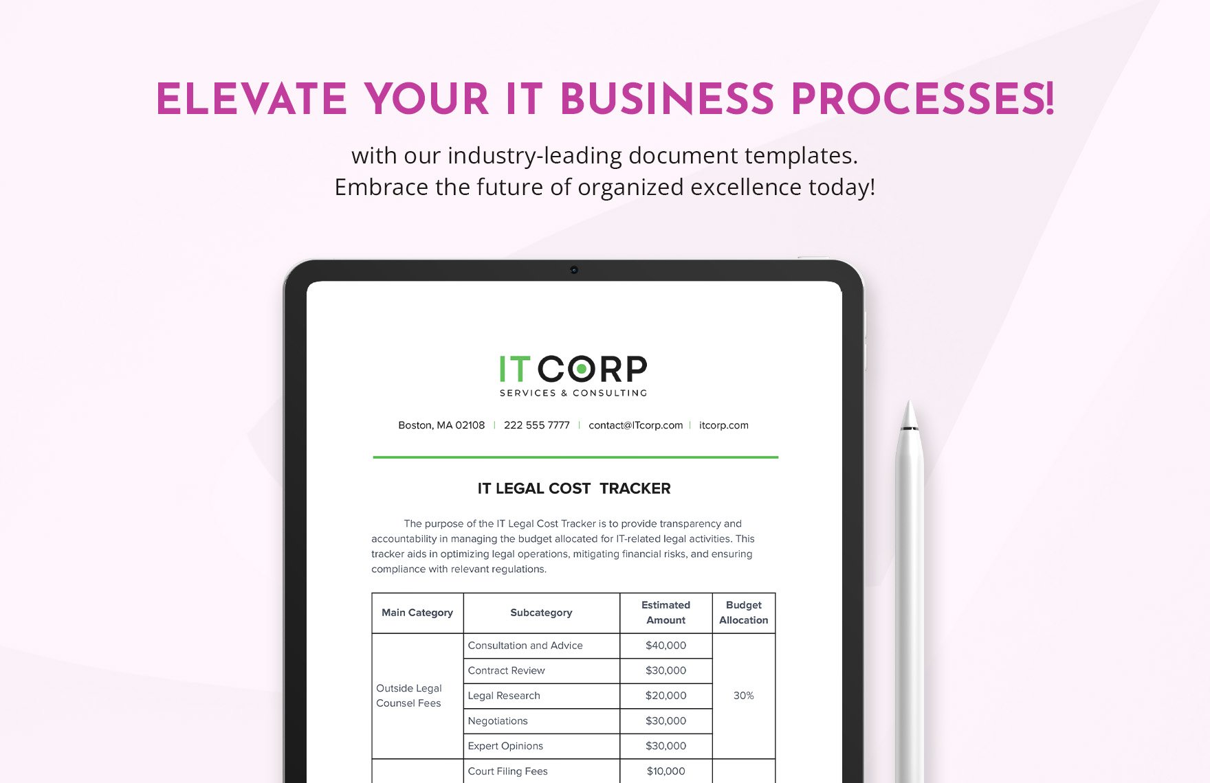 IT Legal Cost Tracker Template