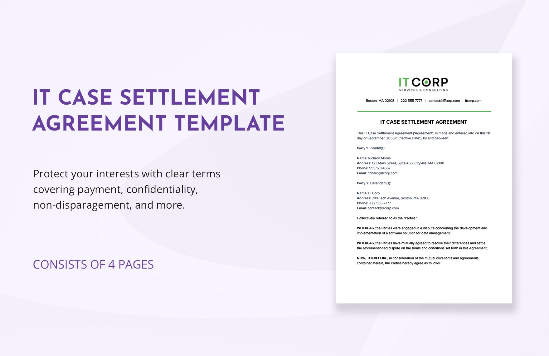 IT Case Settlement Agreement Template