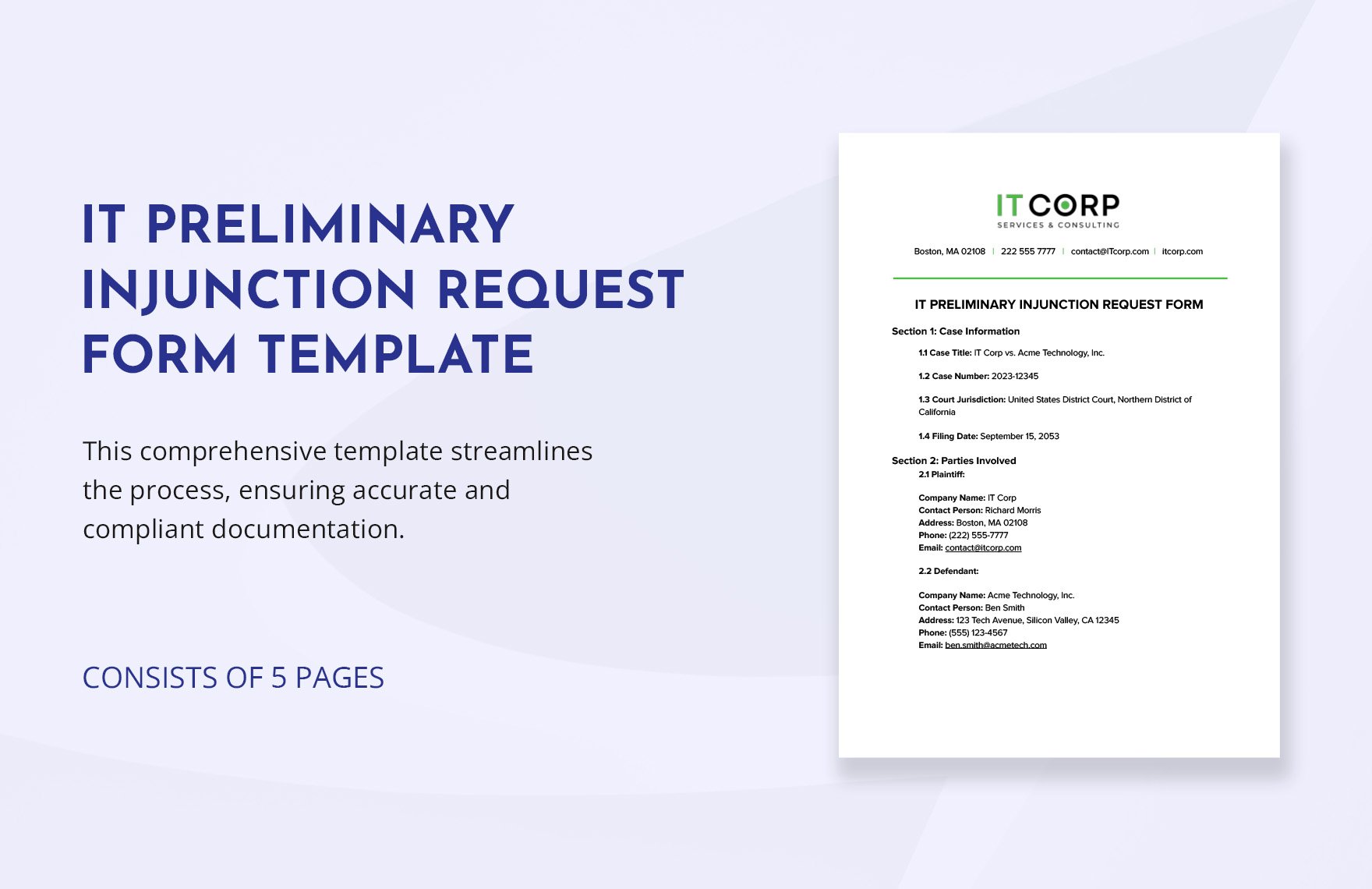 IT Preliminary Injunction Request Form Template