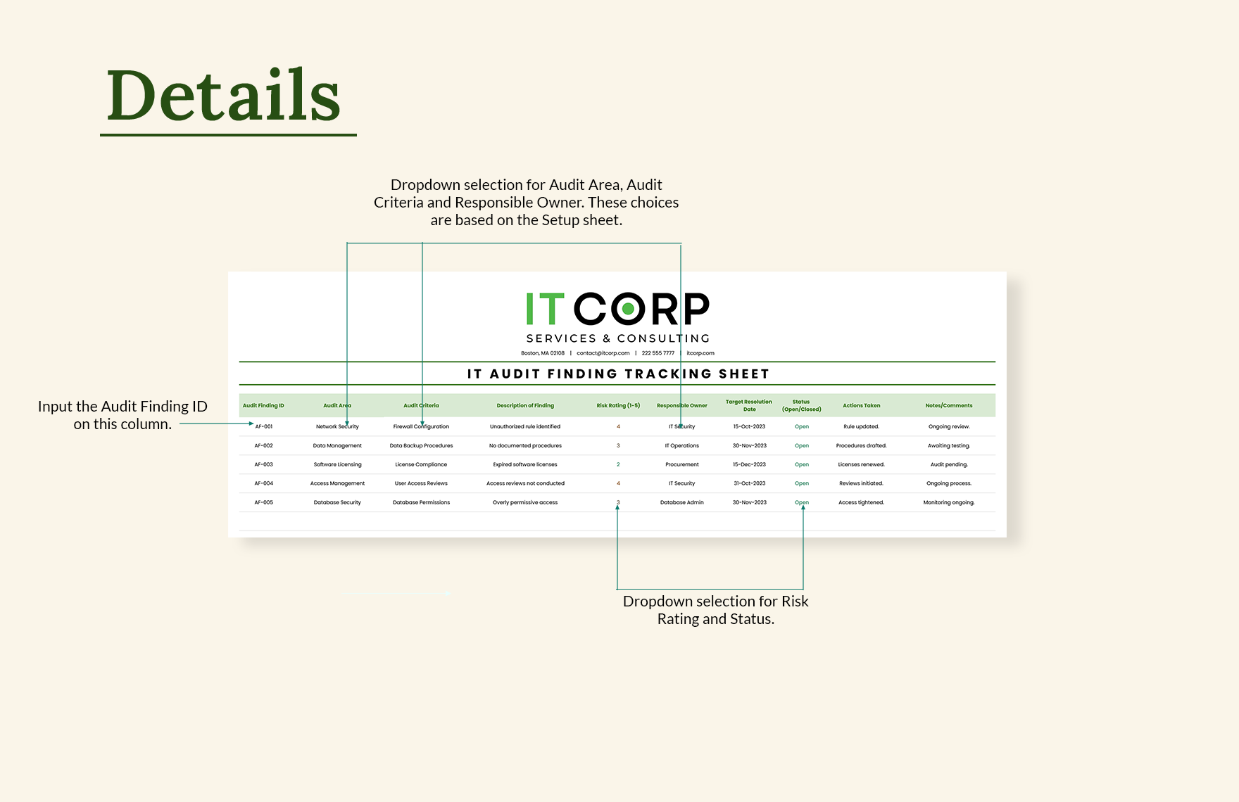 IT Audit Finding Tracking Sheet Template