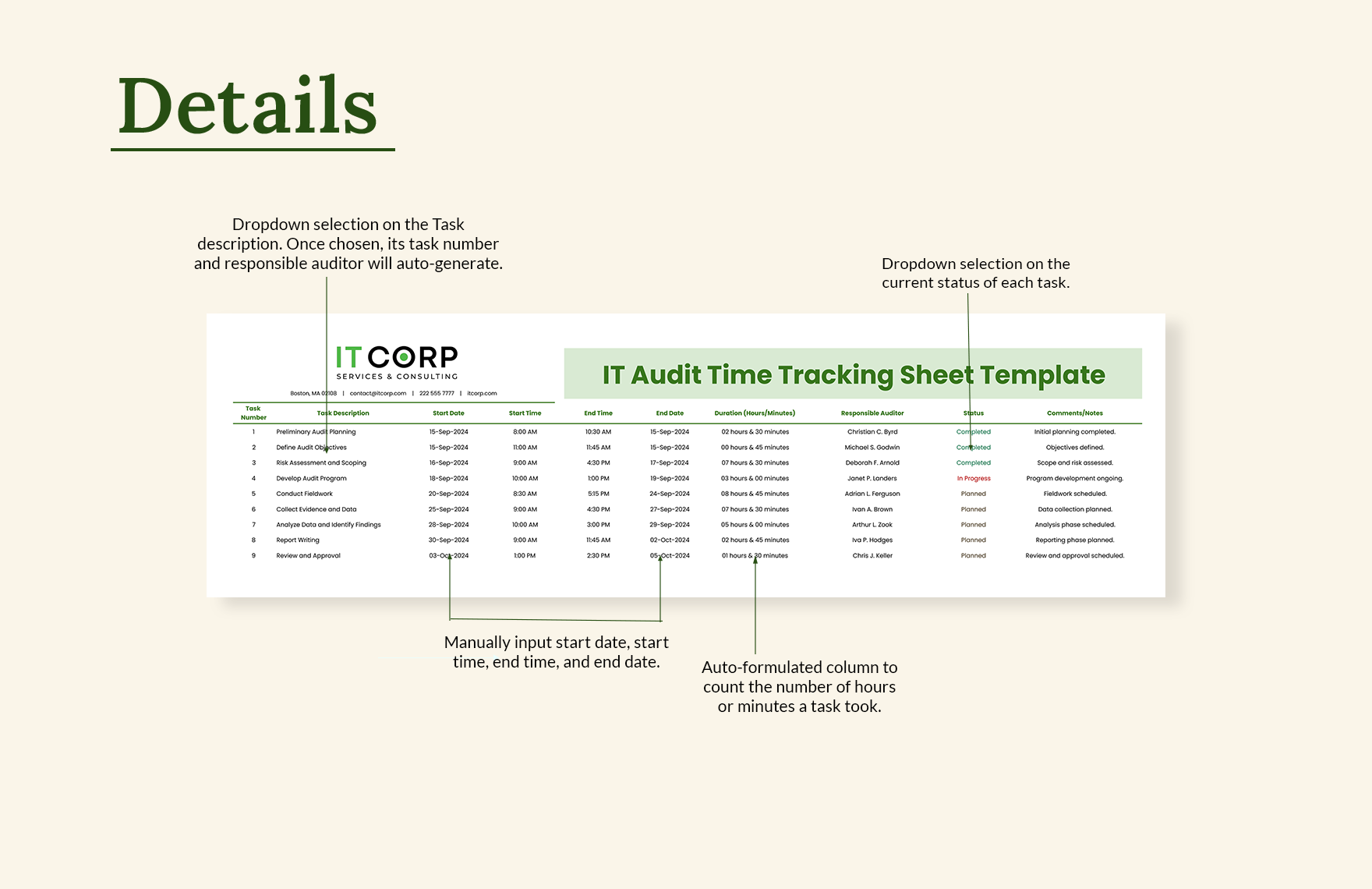 IT Audit Time Tracking Sheet Template