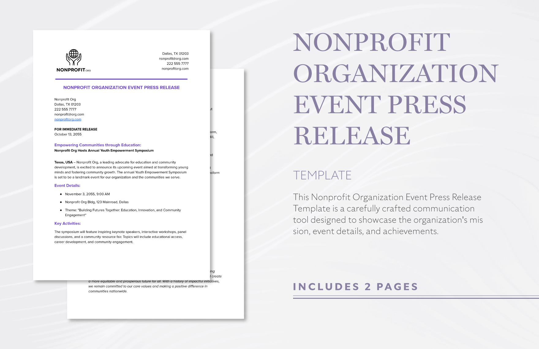 Nonprofit Organization Event Press Release Template