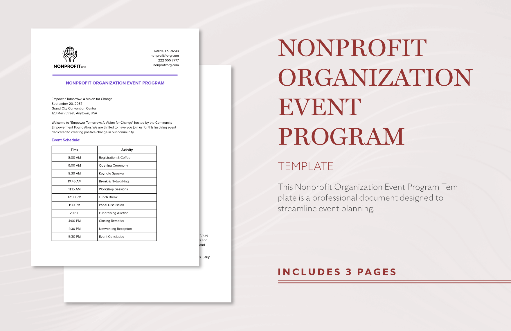 Nonprofit Organization Event Program Template