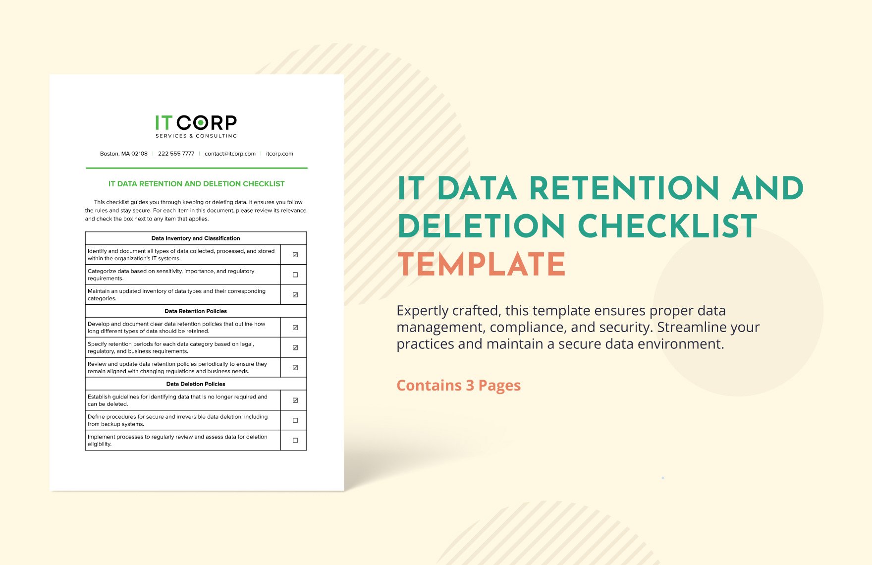 IT Data Retention and Deletion Checklist Template in Word, Google Docs, PDF