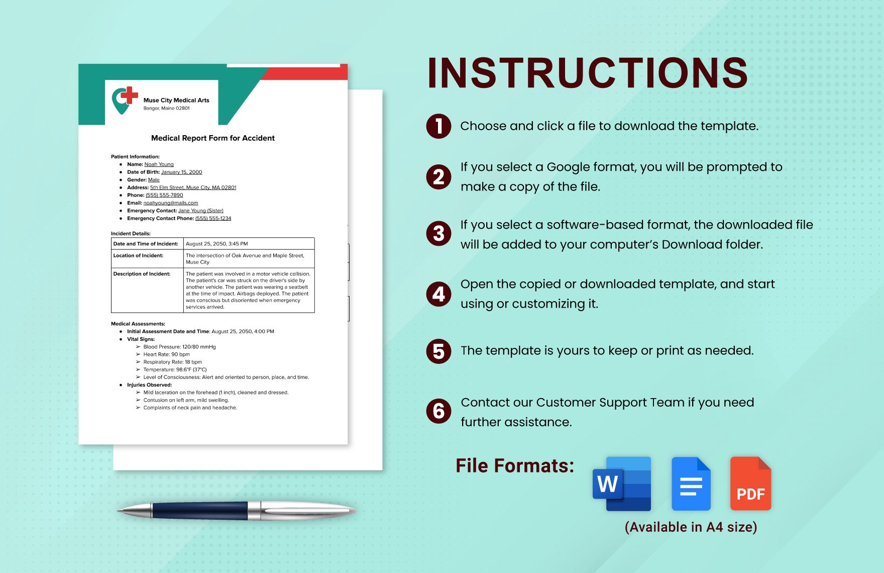 Sample Medical Report Form for Accident in Writing Format Template