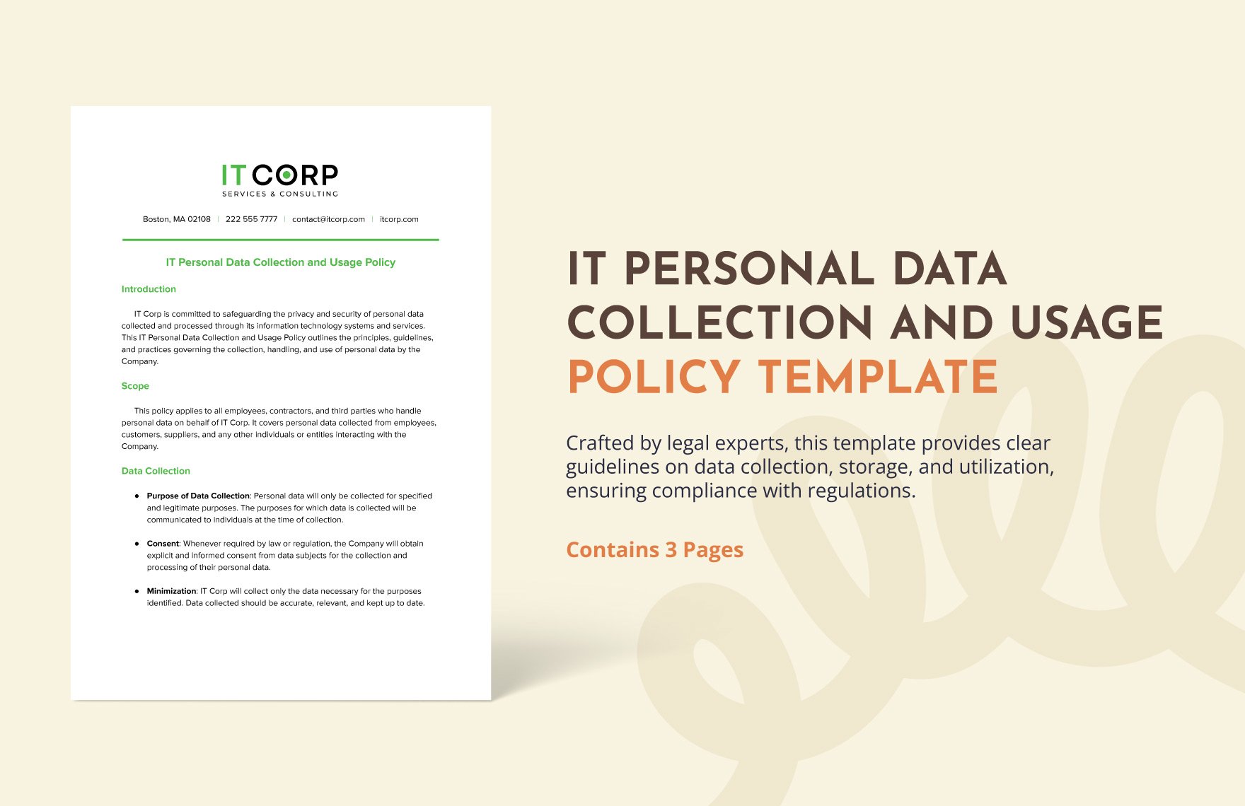 IT Personal Data Collection and Usage Policy Template in Word, Google Docs, PDF