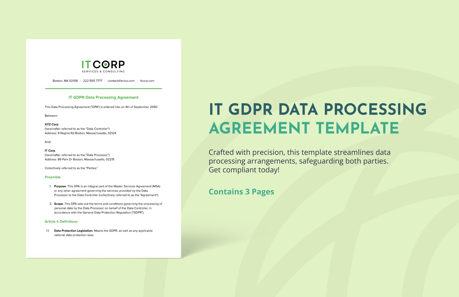 IT GDPR Data Processing Agreement Template