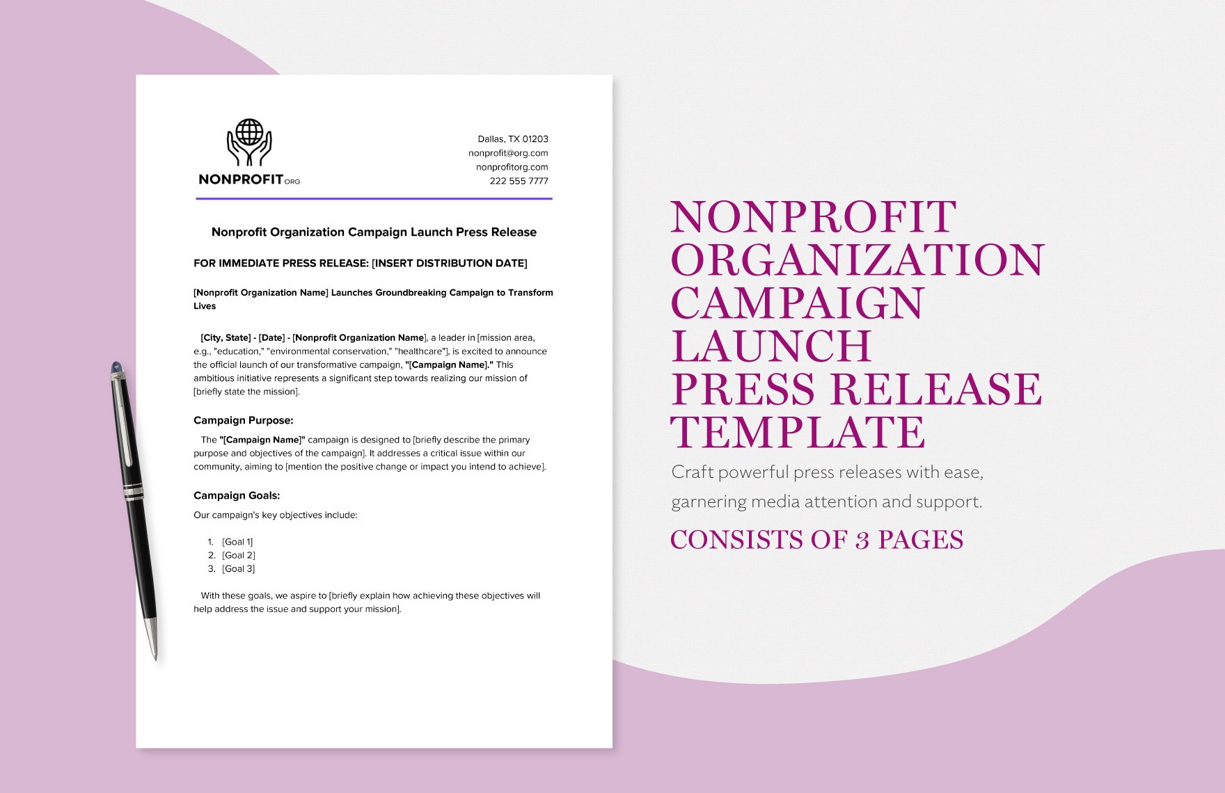 Nonprofit Organization Campaign Launch Press Release Template