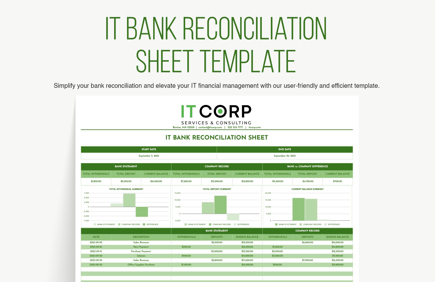 IT Bank Reconciliation Sheet Template in Excel, Google Sheets