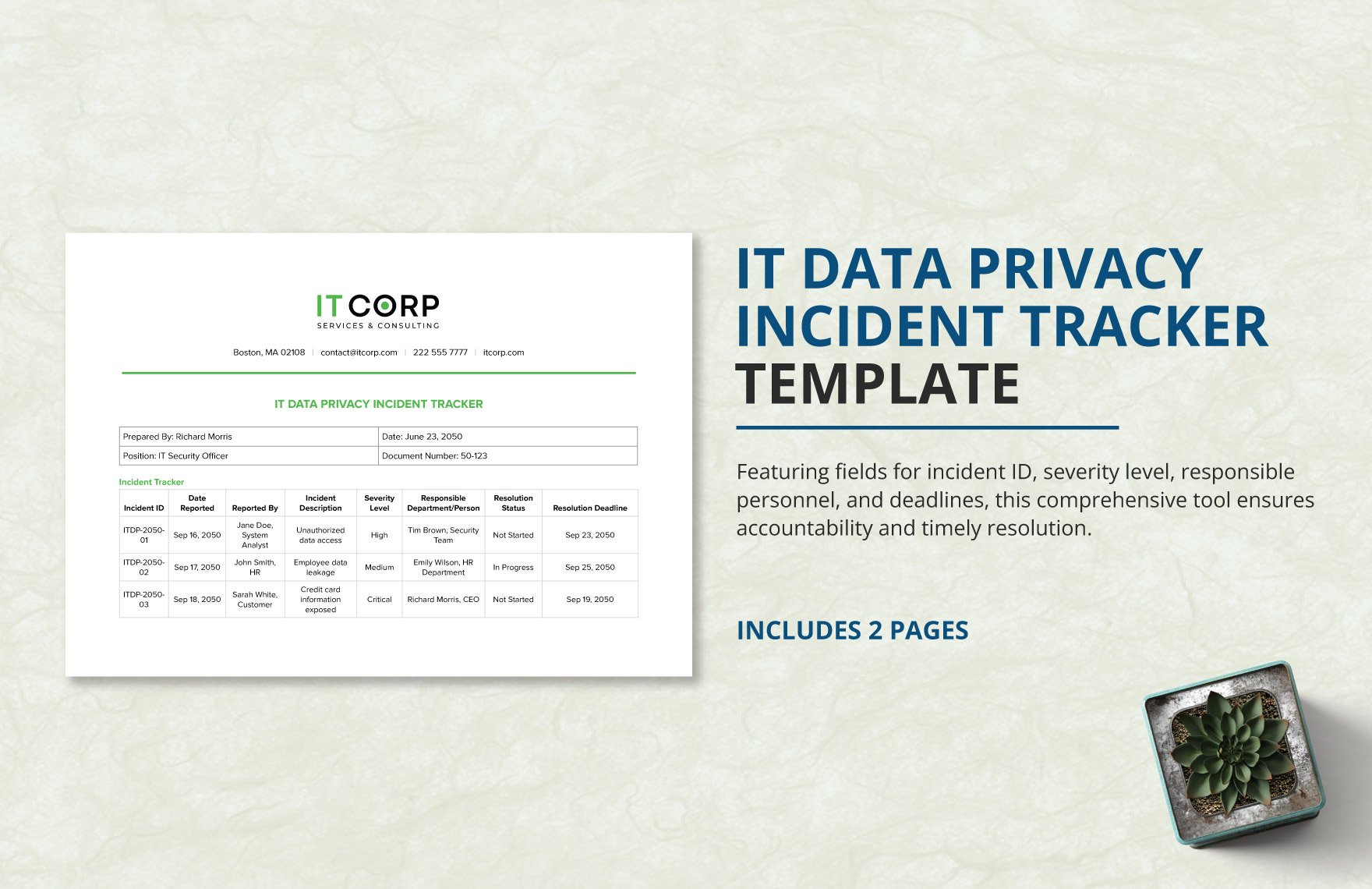 IT Data Privacy Incident Tracker Template