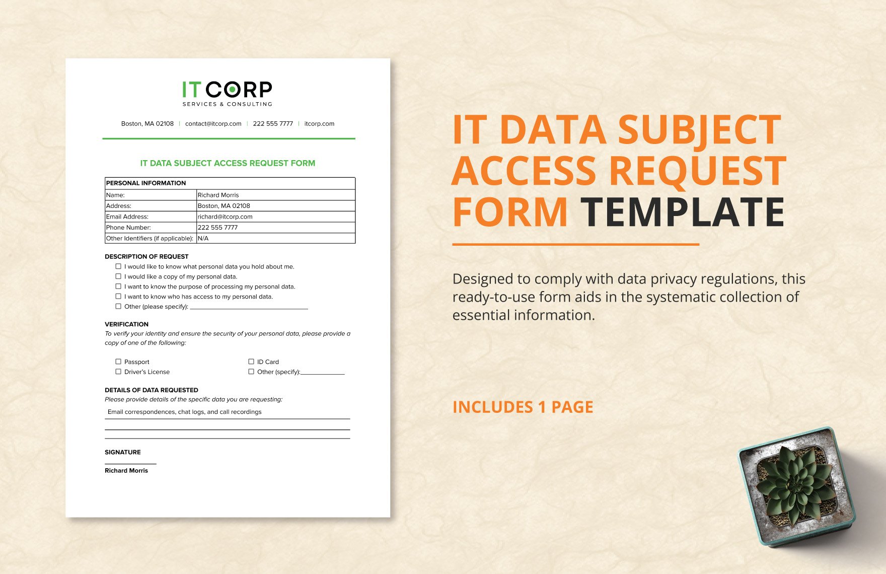 IT Data Subject Access Request Form Template in Word, Google Docs, PDF