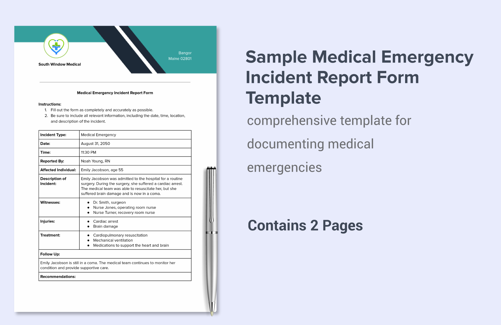 Sample Medical Emergency Incident Report Form Template