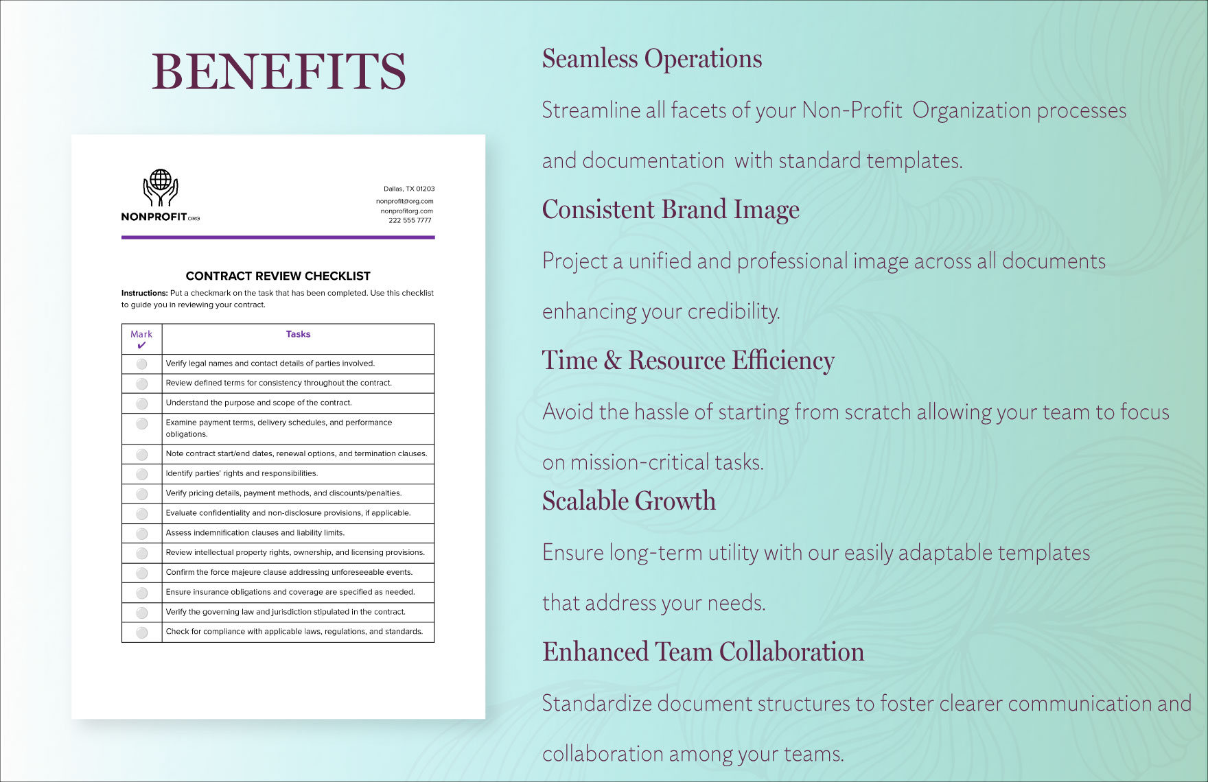Nonprofit Organization Contract Review Checklist Template