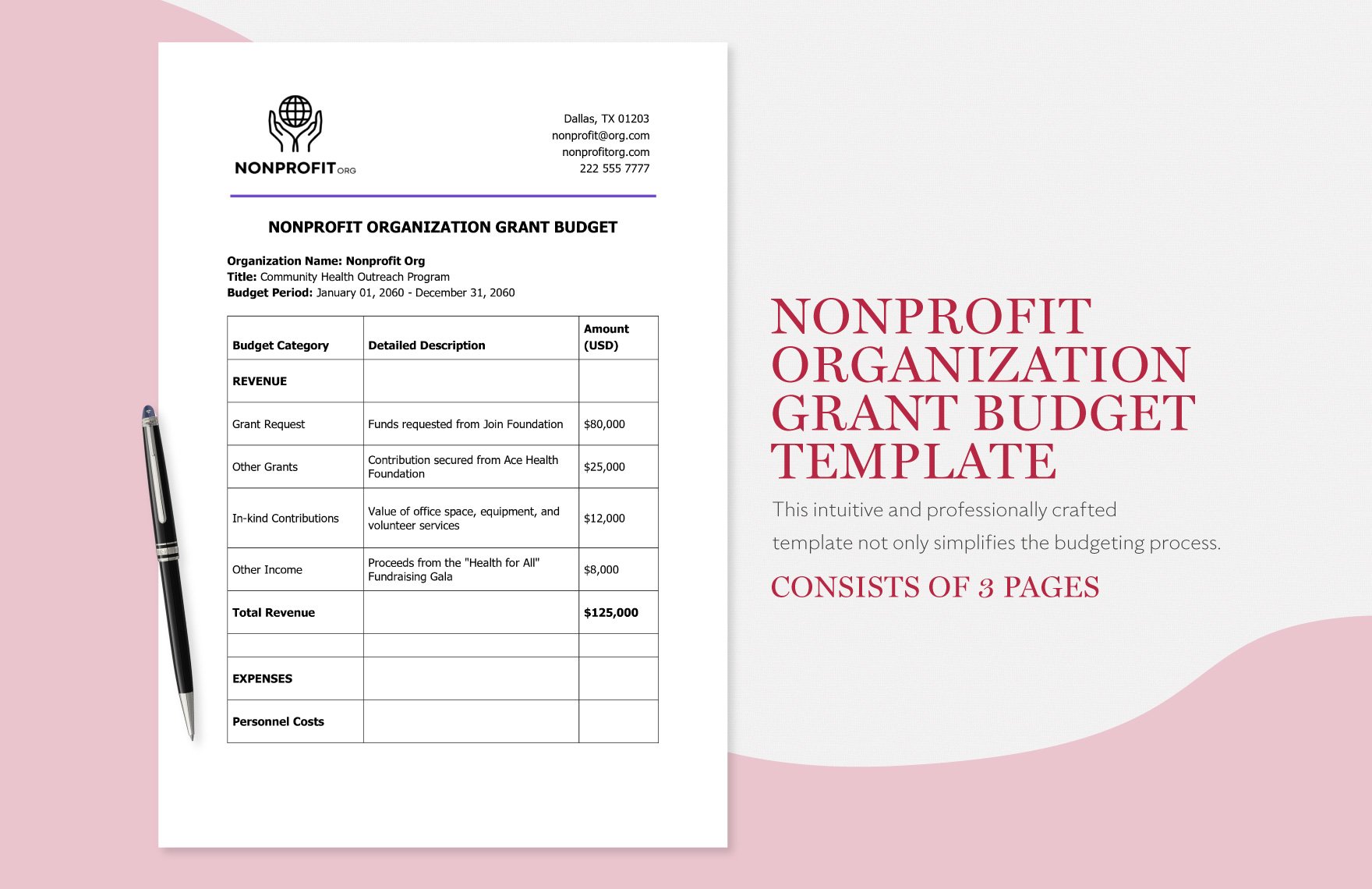 Nonprofit Organization Grant Budget Template