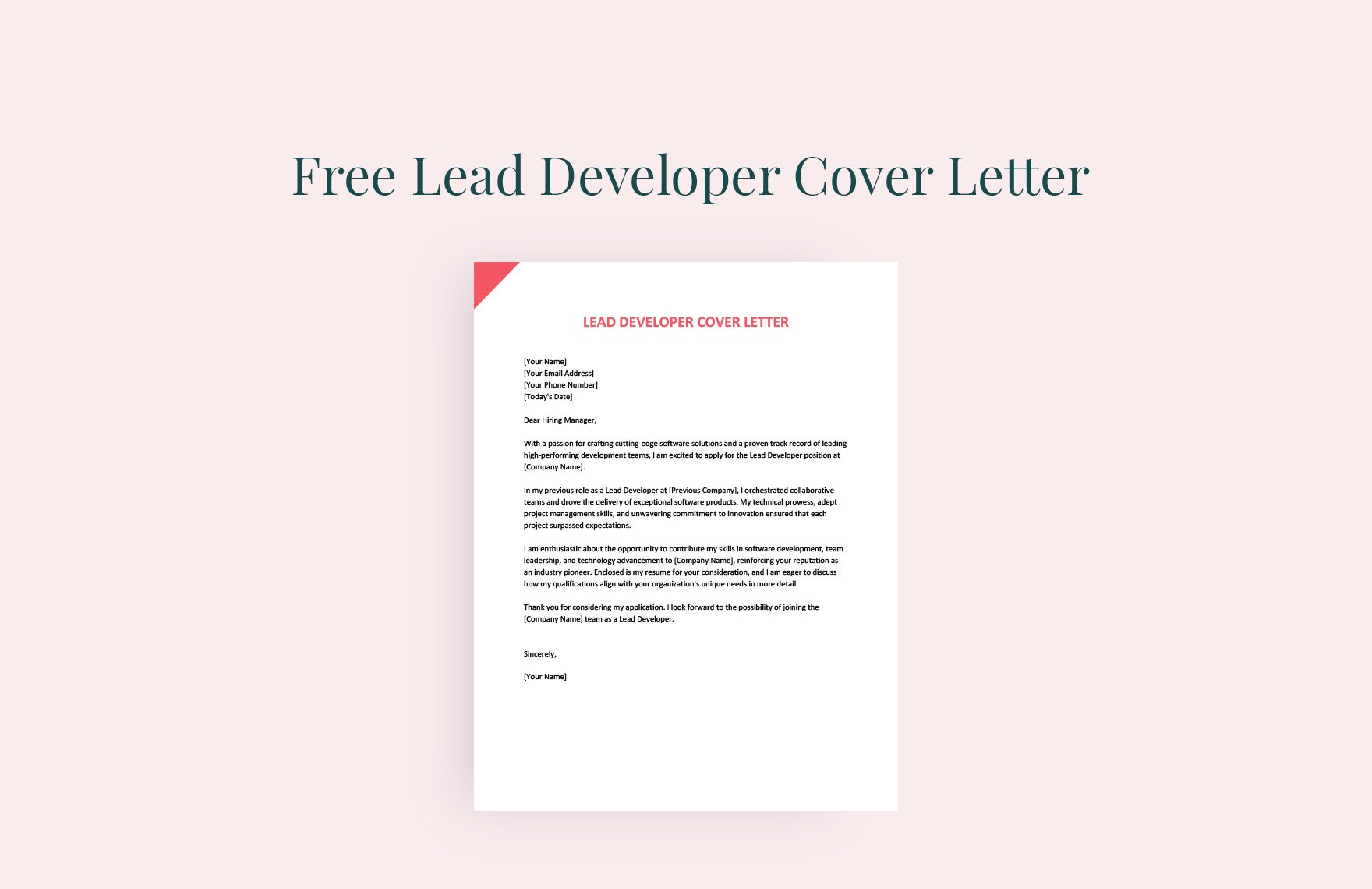 Lead Developer Cover Letter