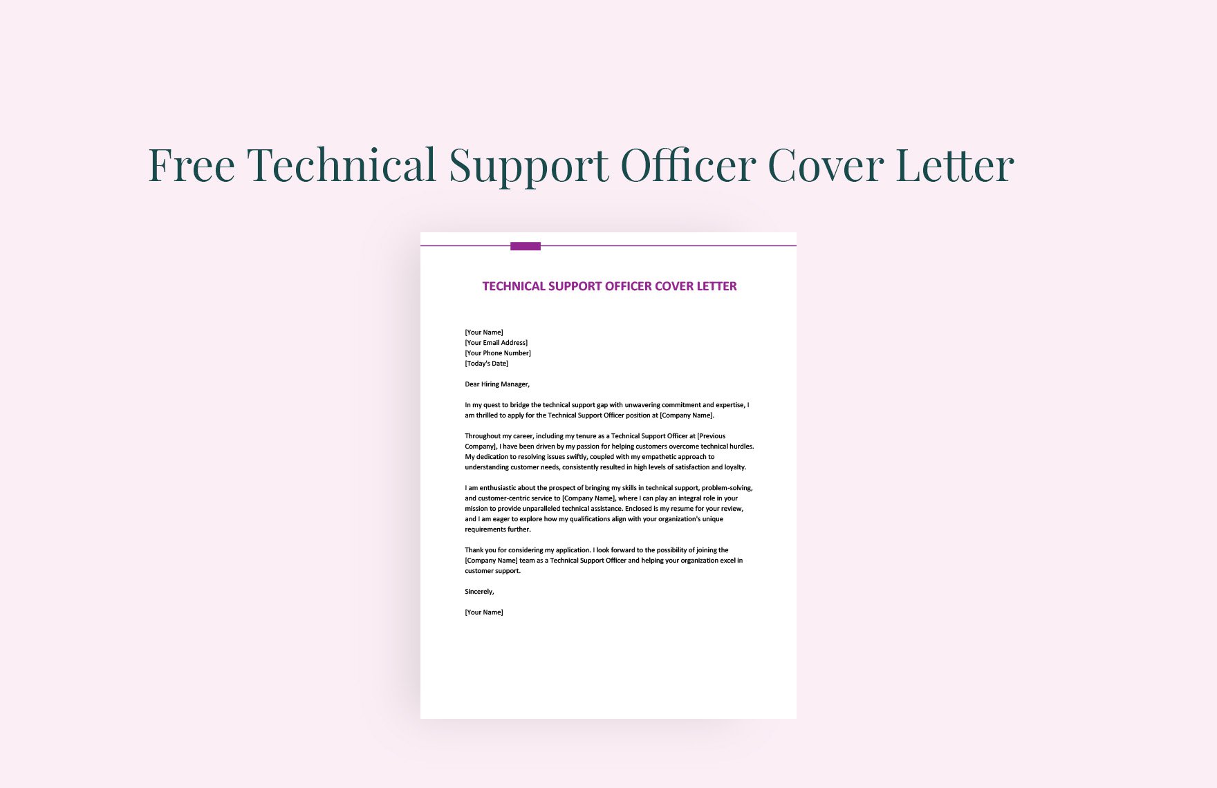 Technical Support Officer Cover Letter