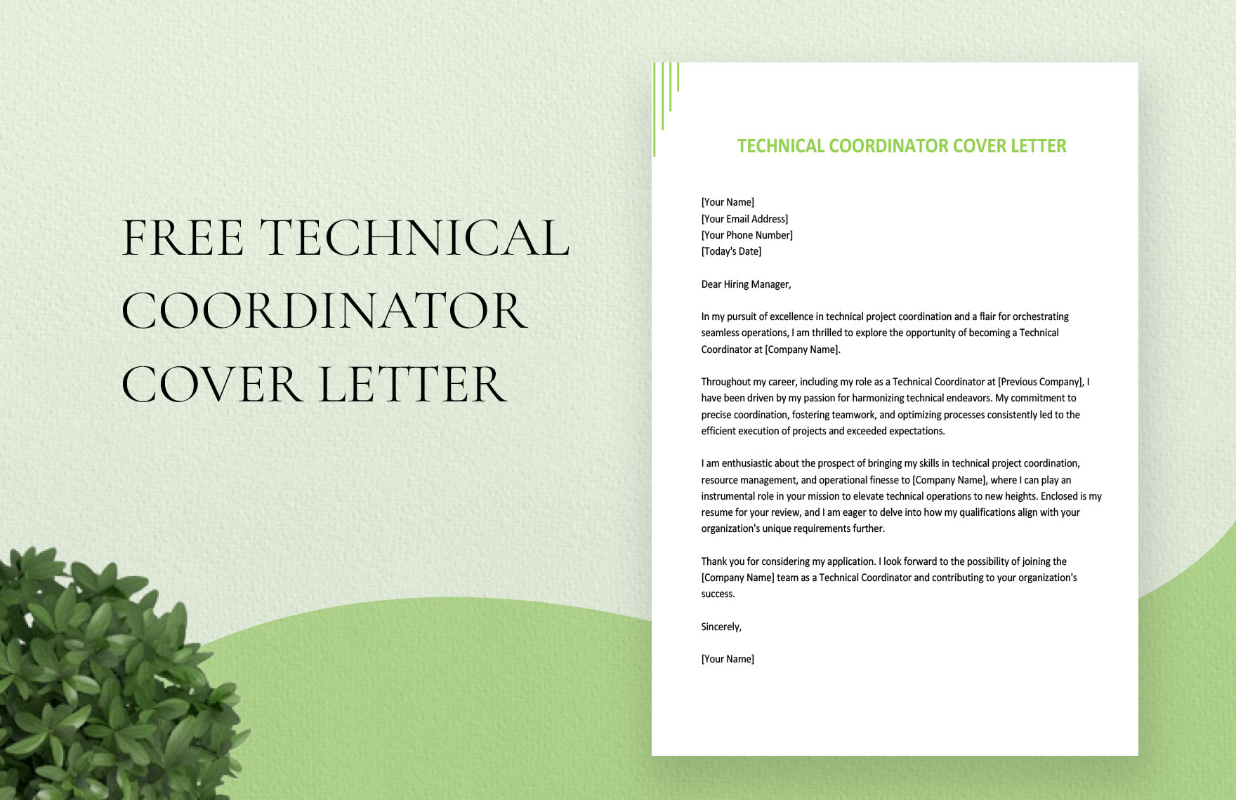 Technical Coordinator Cover Letter
