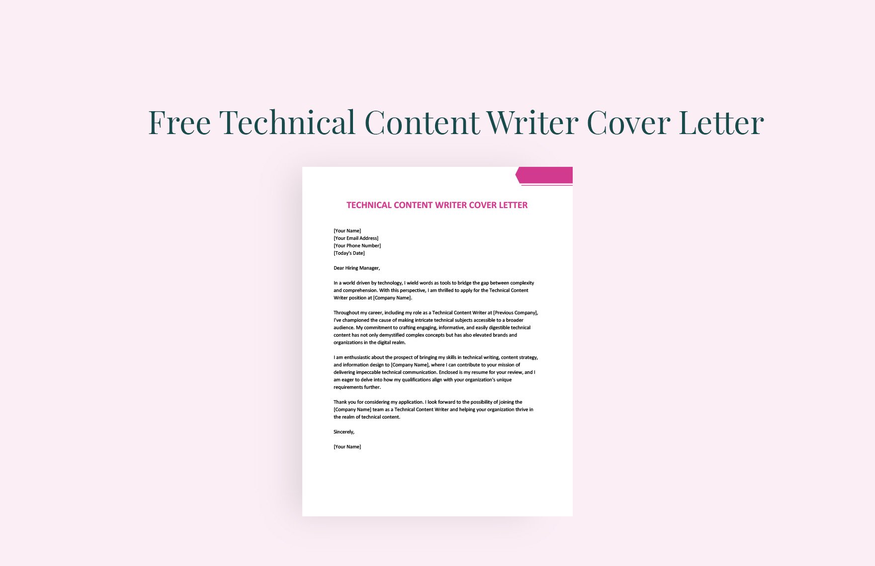 Technical Content Writer Cover Letter