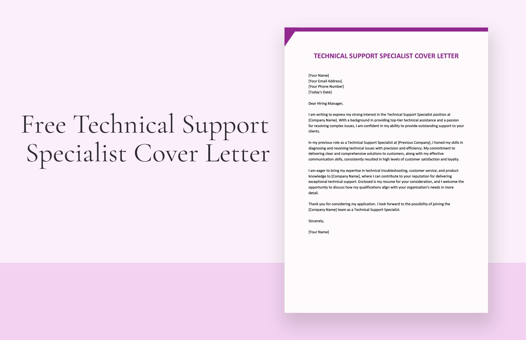 Technical Support Specialist Cover Letter