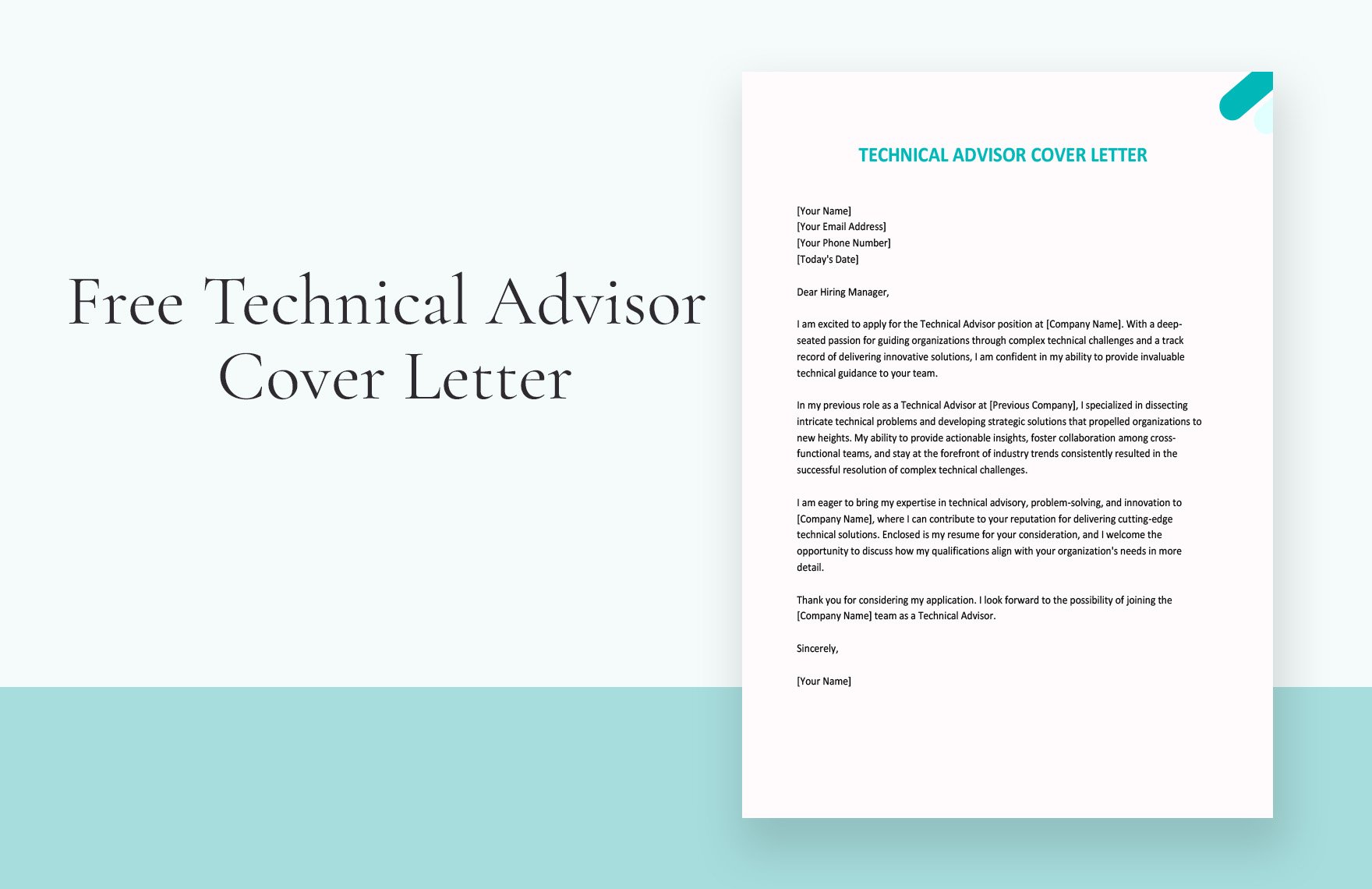 Free Technical Advisor Cover Letter in Word, Google Docs