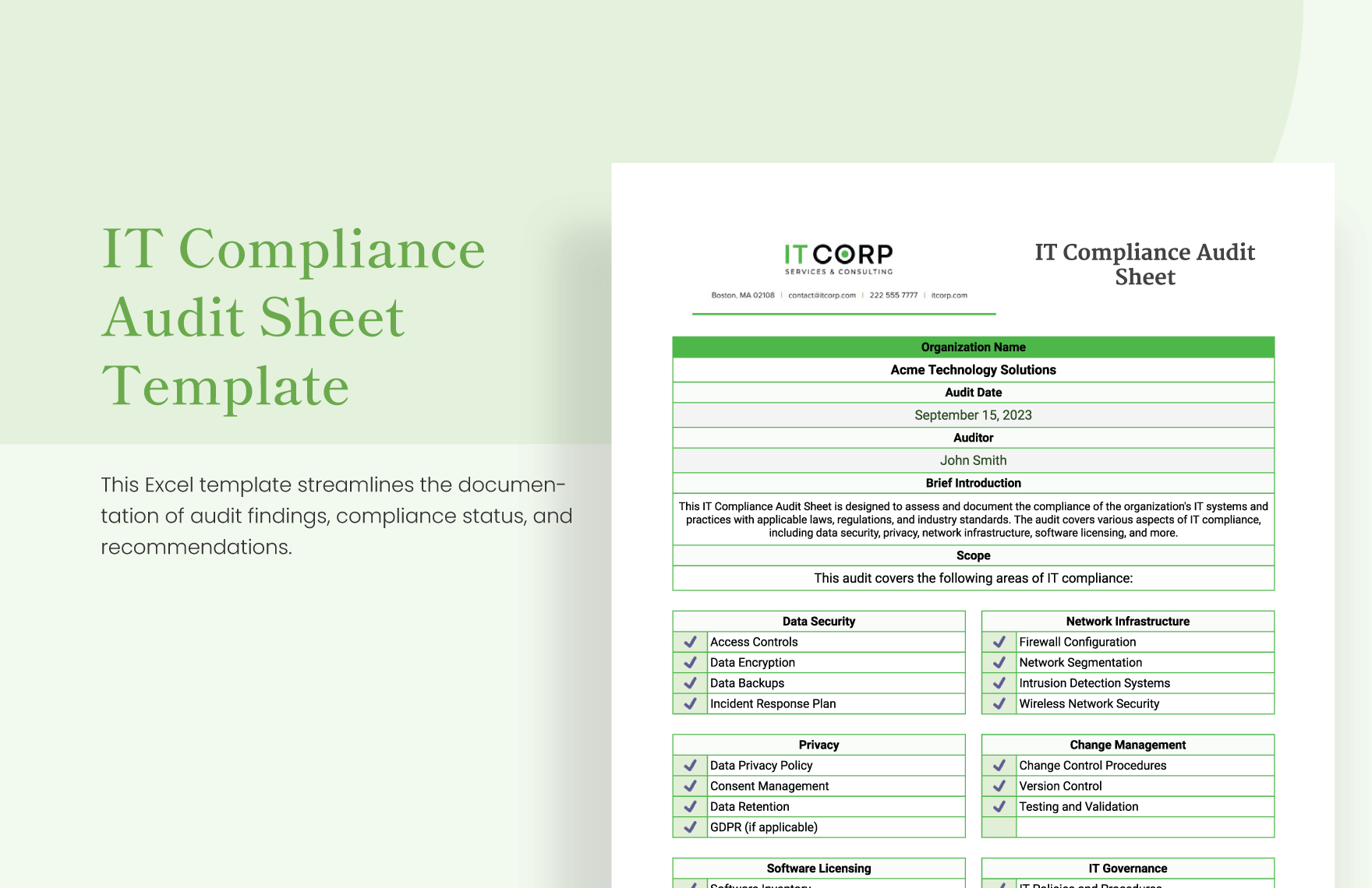 IT Compliance Audit Sheet Template