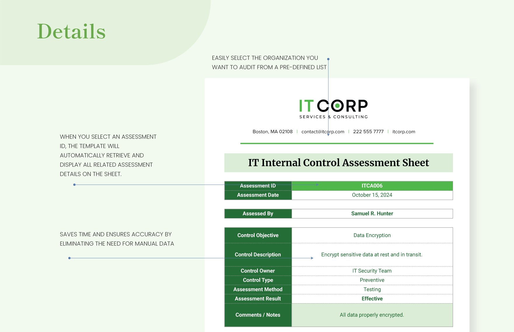 IT Internal Control Assessment Sheet Template