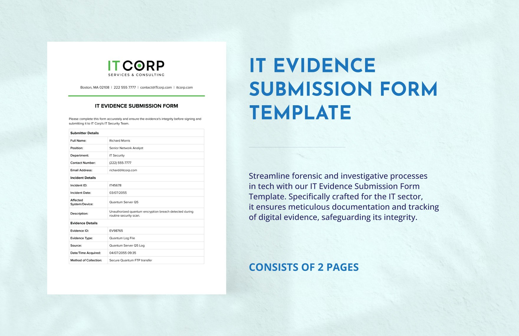 IT Evidence Submission Form Template in Word, Google Docs, PDF