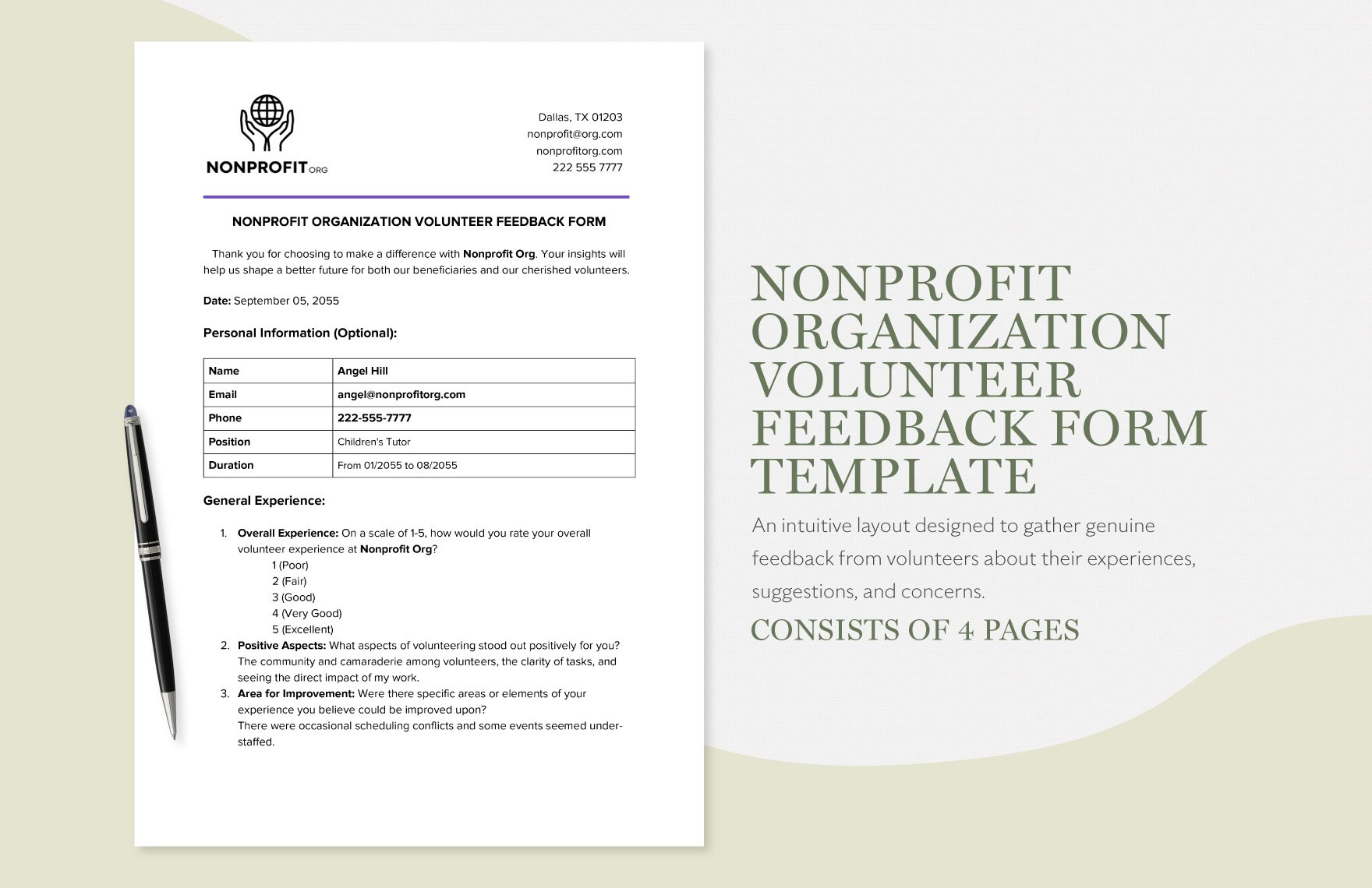Nonprofit Organization Volunteer Feedback Form Template