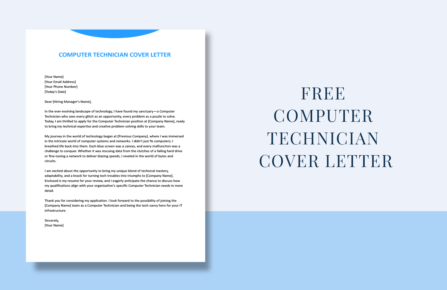 Computer Technician Cover Letter in Word, Google Docs