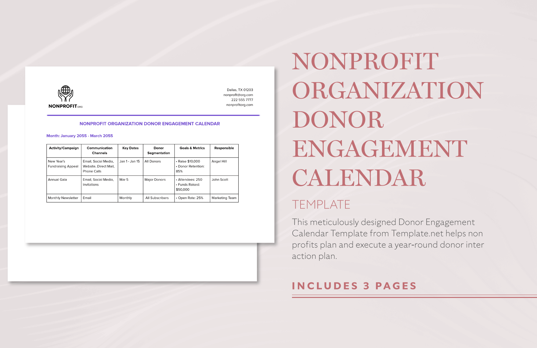 Nonprofit Organization Donor Engagement Calendar Template