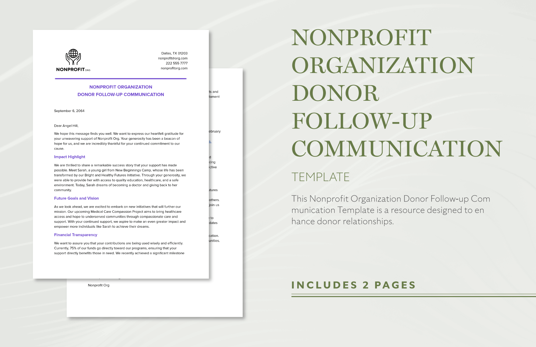 Nonprofit Organization Donor Follow-up Communication Template